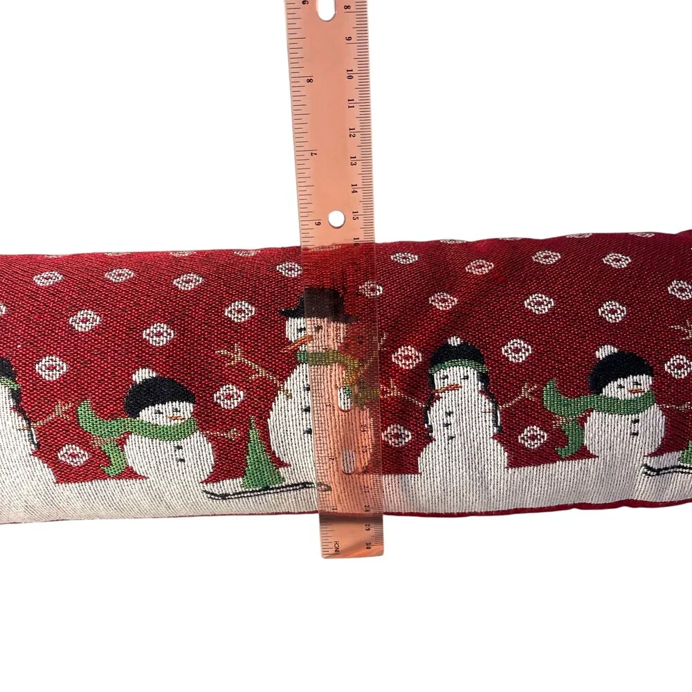 Red Snowman Tapestry Pillow Lumbar Decorative‎ Size 22x5 Holiday Christmas